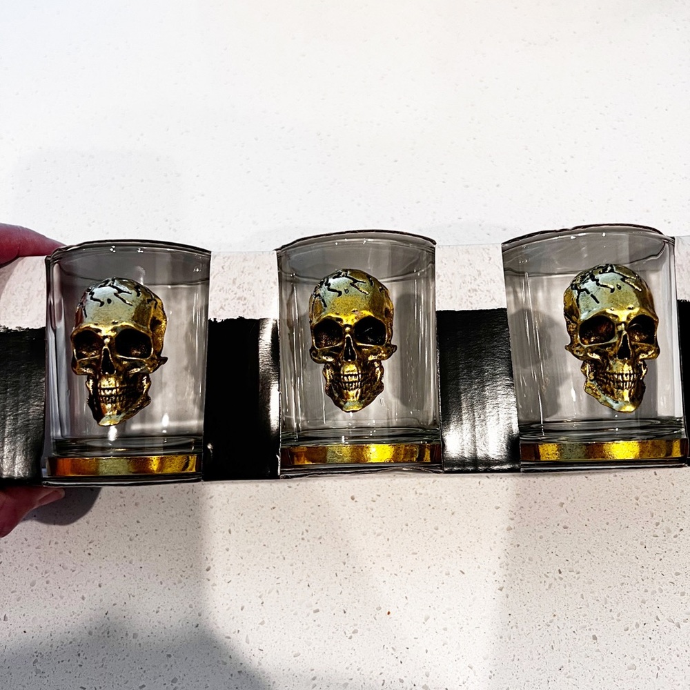Skull Gold glass Votives Set of 3 Halloween Spooky Season
